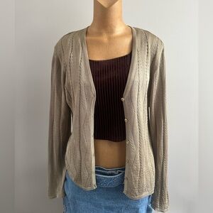 Carlisle 100% silk Taupe Openwork Button Cardigan